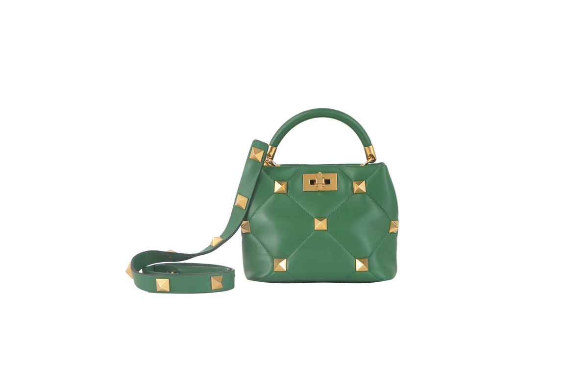 VALENTINO ROMAN STUD TOP HANDLE GREEN