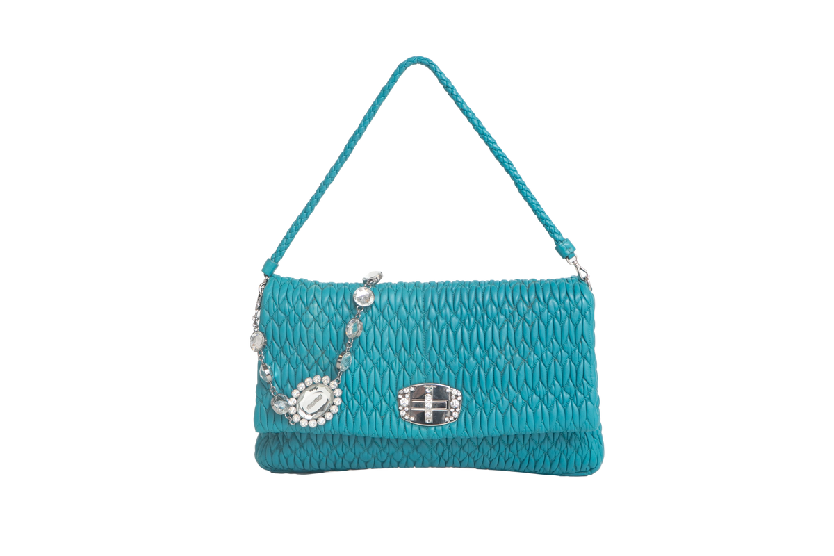 MIU MIU QUILTED NAPPA SWAROVSKI SKY BLUE