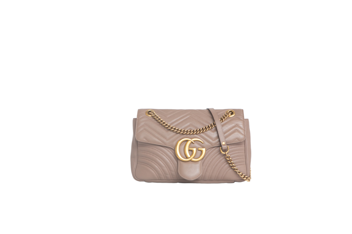 GUCCI GG MARMONT FLAP MEDIUM TAN BEIGE