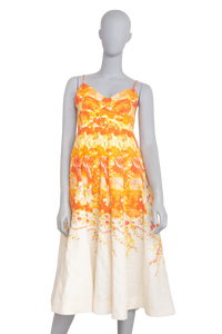 ZIMMERMANN MIDI DRESS HIGH TIDE PICNIC LINEN ORANGE