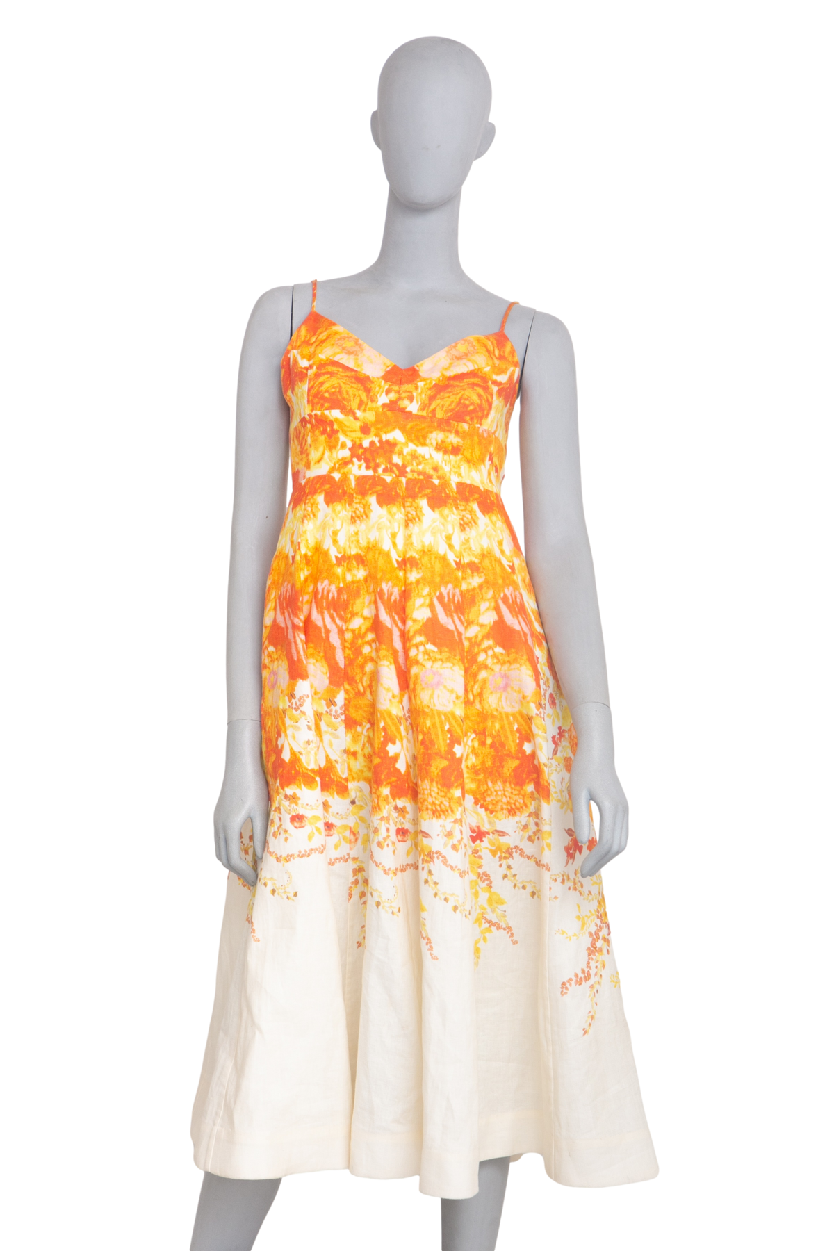 ZIMMERMANN MIDI DRESS HIGH TIDE PICNIC LINEN ORANGE