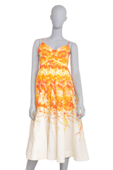 ZIMMERMANN MIDI DRESS HIGH TIDE PICNIC LINEN ORANGE