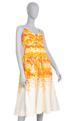 ZIMMERMANN MIDI DRESS HIGH TIDE PICNIC LINEN ORANGE