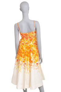 ZIMMERMANN MIDI DRESS HIGH TIDE PICNIC LINEN ORANGE