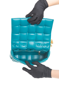BOTTEGA PADDED CASSETTE BAG BLUE TIFFANY