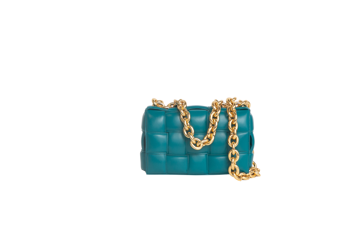 BOTTEGA PADDED CASSETTE BAG BLUE TIFFANY
