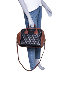 BURBERRY MEDIUM CUBE QUILTED LEATHER SATCHEL BLACK BROWN
