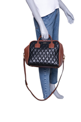 BURBERRY MEDIUM CUBE QUILTED LEATHER SATCHEL BLACK BROWN