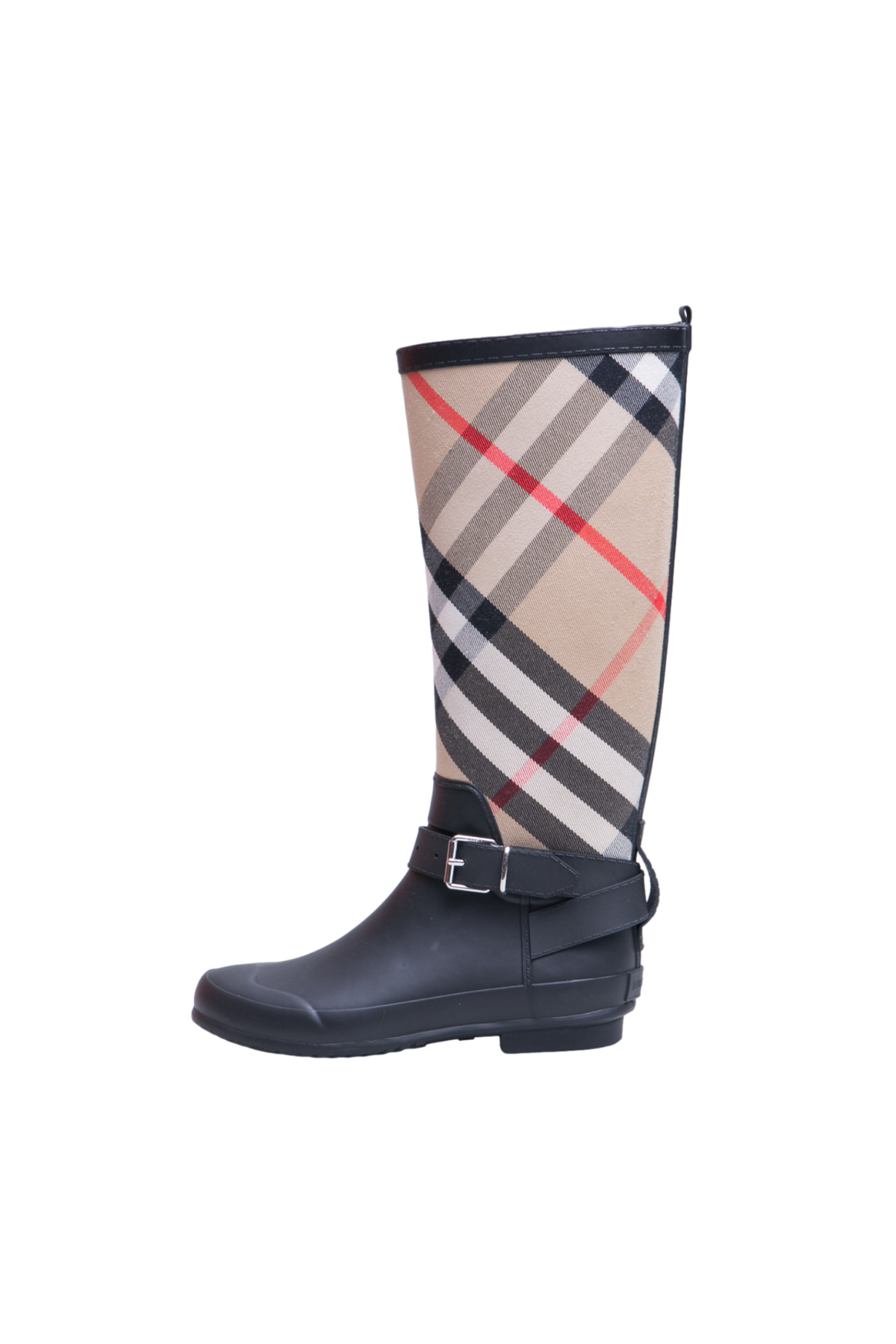 BURBERRY RUBBER BOOT WITH VINTAGE CHECK UPPER BLACK ARCHIVE BEIGE - 35 BR