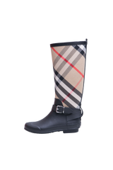 BURBERRY RUBBER BOOT WITH VINTAGE CHECK UPPER BLACK ARCHIVE BEIGE - 35 BR