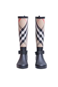 BURBERRY RUBBER BOOT WITH VINTAGE CHECK UPPER BLACK ARCHIVE BEIGE - 35 BR