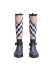 BURBERRY RUBBER BOOT WITH VINTAGE CHECK UPPER BLACK ARCHIVE BEIGE - 35 BR