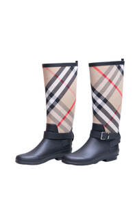 BURBERRY RUBBER BOOT WITH VINTAGE CHECK UPPER BLACK ARCHIVE BEIGE - 35 BR