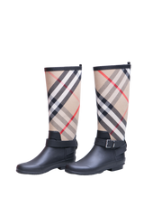 BURBERRY RUBBER BOOT WITH VINTAGE CHECK UPPER BLACK ARCHIVE BEIGE - 35 BR