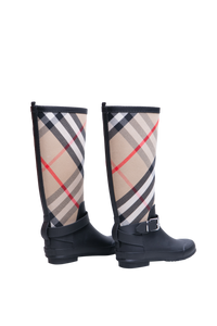 BURBERRY RUBBER BOOT WITH VINTAGE CHECK UPPER BLACK ARCHIVE BEIGE - 35 BR