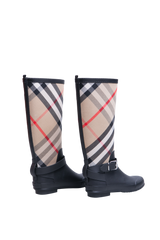 BURBERRY RUBBER BOOT WITH VINTAGE CHECK UPPER BLACK ARCHIVE BEIGE - 35 BR