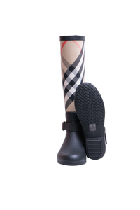 BURBERRY RUBBER BOOT WITH VINTAGE CHECK UPPER BLACK ARCHIVE BEIGE - 35 BR