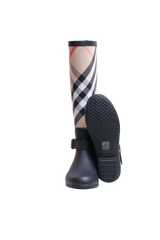 BURBERRY RUBBER BOOT WITH VINTAGE CHECK UPPER BLACK ARCHIVE BEIGE - 35 BR