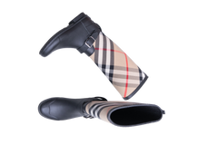 BURBERRY RUBBER BOOT WITH VINTAGE CHECK UPPER BLACK ARCHIVE BEIGE - 35 BR