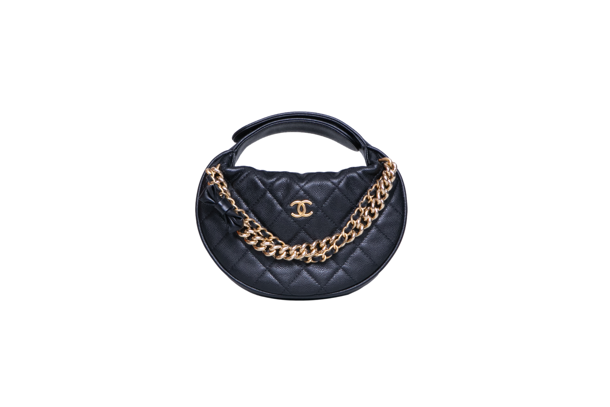 CHANEL QUILTED HALF MOON BLK CAVIAR GOLD