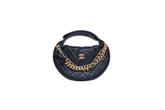 CHANEL QUILTED HALF MOON BLK CAVIAR GOLD
