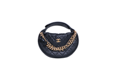 CHANEL QUILTED HALF MOON BLK CAVIAR GOLD