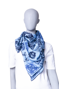 HERMÈS CARRÉ H 100% CASHMERE TOUTOCIZO BLEU LAC/MARINE/INDIGO