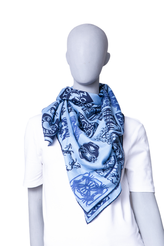 HERMÈS CARRÉ H 100% CASHMERE TOUTOCIZO BLEU LAC/MARINE/INDIGO