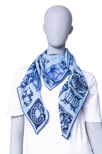 HERMÈS CARRÉ H 100% CASHMERE TOUTOCIZO BLEU LAC/MARINE/INDIGO