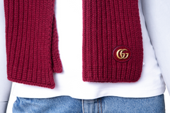 GUCCI SCARF WOOL CASHMERE WITH DOUBLE G BURGUNDY