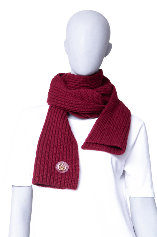 GUCCI SCARF WOOL CASHMERE WITH DOUBLE G BURGUNDY