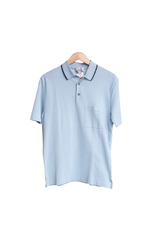 HERMÈS POLO MANCHES COURTES 2V BLEU GIVRE ME