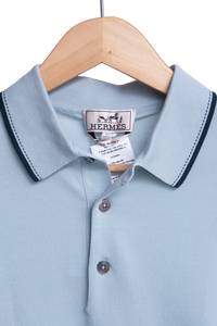 HERMÈS POLO MANCHES COURTES 2V BLEU GIVRE ME
