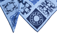 HERMÈS CARRÉ H 100% CASHMERE TOUTOCIZO BLEU LAC/MARINE/INDIGO