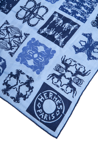 HERMÈS CARRÉ H 100% CASHMERE TOUTOCIZO BLEU LAC/MARINE/INDIGO