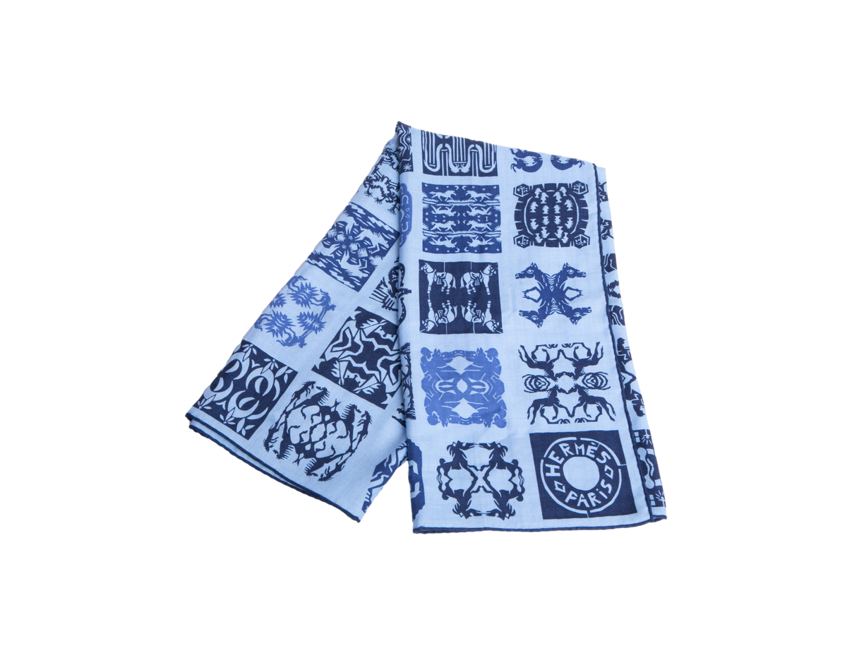 HERMÈS CARRÉ H 100% CASHMERE TOUTOCIZO BLEU LAC/MARINE/INDIGO