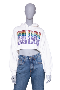 DESAPEGO RAFA JUSTUS GUCCI WHITE SEQUINED COTTON CROPPED HODDIE