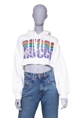 DESAPEGO RAFA JUSTUS GUCCI WHITE SEQUINED COTTON CROPPED HODDIE