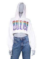 DESAPEGO RAFA JUSTUS GUCCI WHITE SEQUINED COTTON CROPPED HODDIE
