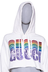 DESAPEGO RAFA JUSTUS GUCCI WHITE SEQUINED COTTON CROPPED HODDIE