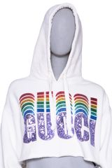 DESAPEGO RAFA JUSTUS GUCCI WHITE SEQUINED COTTON CROPPED HODDIE
