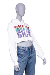 DESAPEGO RAFA JUSTUS GUCCI WHITE SEQUINED COTTON CROPPED HODDIE
