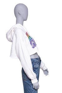 DESAPEGO RAFA JUSTUS GUCCI WHITE SEQUINED COTTON CROPPED HODDIE