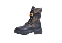DESAPEGO RAFA JUSTUS FENDI FENDIGRAPHY BIKER BOOTS ZUCCA/BLACK - GOLD HDWR - 38 BR