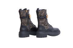 DESAPEGO RAFA JUSTUS FENDI FENDIGRAPHY BIKER BOOTS ZUCCA/BLACK - GOLD HDWR - 38 BR