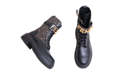 DESAPEGO RAFA JUSTUS FENDI FENDIGRAPHY BIKER BOOTS ZUCCA/BLACK - GOLD HDWR - 38 BR