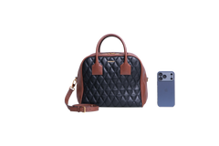 BURBERRY MEDIUM CUBE QUILTED LEATHER SATCHEL BLACK BROWN