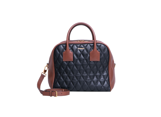 BURBERRY MEDIUM CUBE QUILTED LEATHER SATCHEL BLACK BROWN