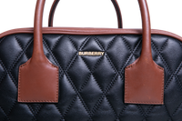 BURBERRY MEDIUM CUBE QUILTED LEATHER SATCHEL BLACK BROWN