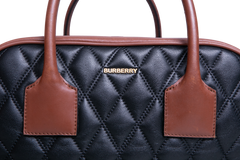 BURBERRY MEDIUM CUBE QUILTED LEATHER SATCHEL BLACK BROWN
